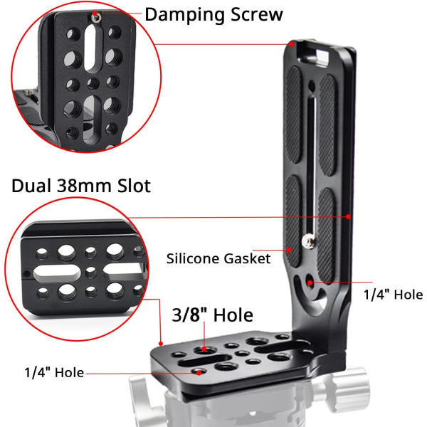 L-brakett Vertikal Platefeste for Gimbal Stabilisator 1/4'' 3/8'', DSLR Kamera på Videostativ Monopod/3-akse Håndholdt Gi