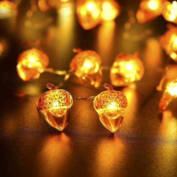 Batteridrivna Acorn Led String Lights - 20 LEDs Fairy Lights med fjärrkontroll för höst, Halloween, jul