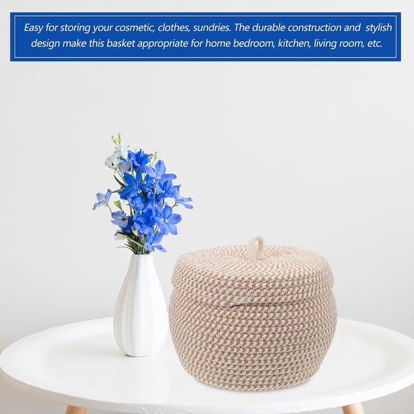 Braided Cotton Rope Basket, Desktop Organizer with Lid, Large Storage Space, Strong
