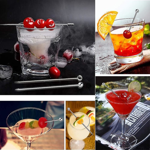 20 stk Cocktailpinner Sett Rustfritt Stål Fruktpinner, Gjenbrukbare