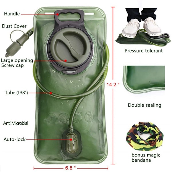 Vattenblåsa, 2L Vattenblåsa för Vandringsryggsäck Läckagesäker Vattenbehållare Förvaringsväska, BPA-fri Vattenpåse Hydration Pack
