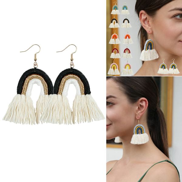 Iris Style Tassel Ørepynt, Hengefringe Ørepynt for Kvinner, Kongelig Svarte Tassel Ørepynt