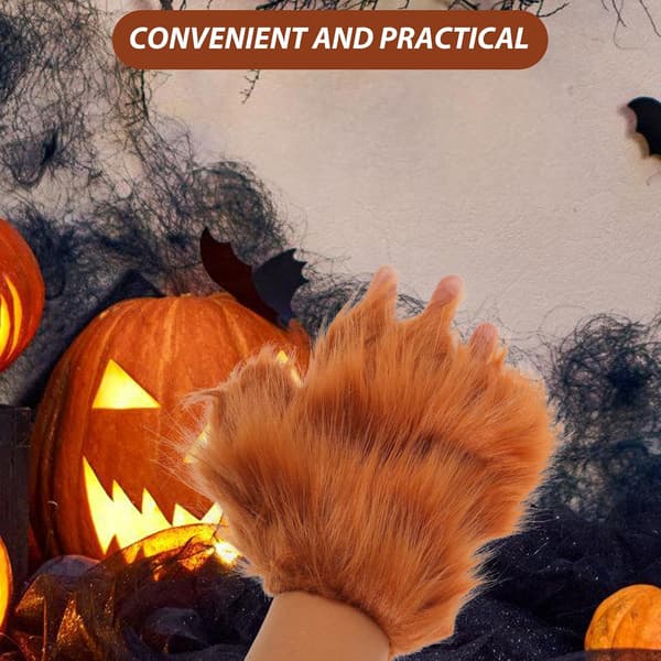 Fox Cosplay Set with Brown and White Plush Mask, Tail, and Gloves