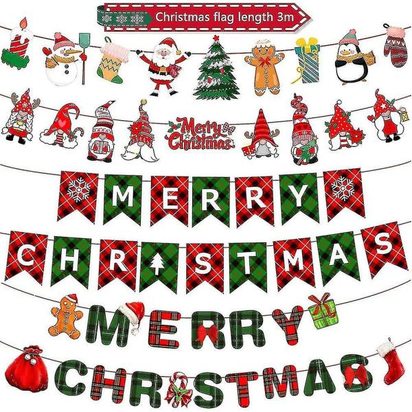 Glad Jul Flagg Girlang Banner Glad Jul Dekorationer Julpynt Tomten Julgran Glad Jul Alfabet För Inomhus