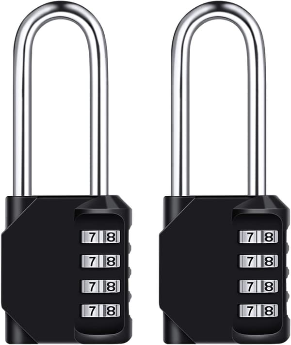 Kombinationshänglås Lång 6,7 cm, [2 stycken] Vattentät 4-siffrig Com