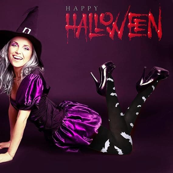 6 par Halloween-strømper Nyhed Halloween lårstrømper Flagermus Græskar