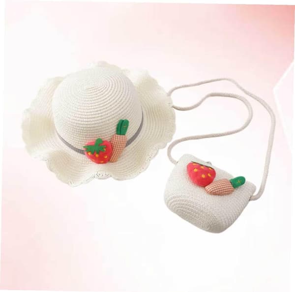 Beach hat and shoulder bag set for, 52 cm white Cosplay sun hat with adjustable strap