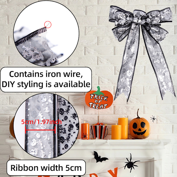 Halloween Bånd med Tråd, Assorteret Hvirvlende Sheer Organza Glitter Bånd til Halloween Håndværk Gaveindpakning (4 Ruller x 10 yd) ved 2 tommer