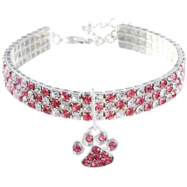 Djurhalsband med diamanter, justerbar kristalldiamant elastisk hjärtklohänge Bröllop Katt och Hund Small Pet Halsband Smycken, rosa, medium