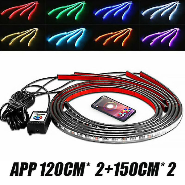 4 stk Bil Underlys App-kontroll Rgb Led Stripe Bil Chassis Lys
