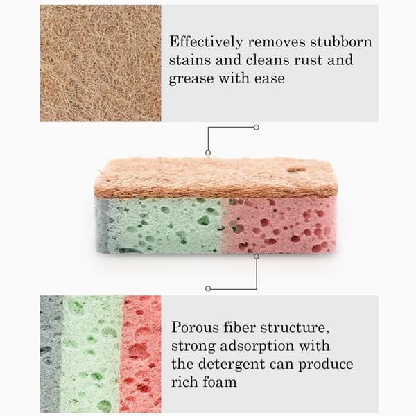 Double-sided multifunctional kitchen sponge ideal for dishwashing and stain removal, absorbent, durable coconut fiber side and soft sponge side 5