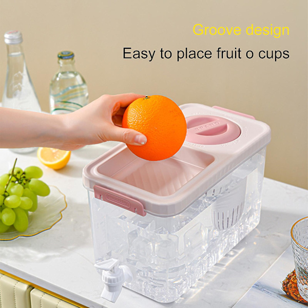 4L Stor Kapacitet Plastik Drikkedispenser, Drikkedispenser Med Hane Is Limonade Juice Beholder Pink