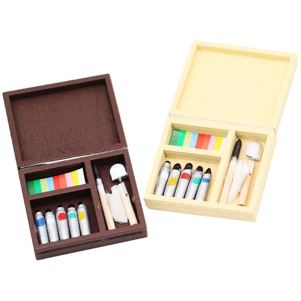 2 Sæt Miniature Malingskasser Mini Hus Malingsværktøj Mini Hus Pynt Mini Maling Til Dekoration Assorteret Assorted Color 3x3.5x1.1cm