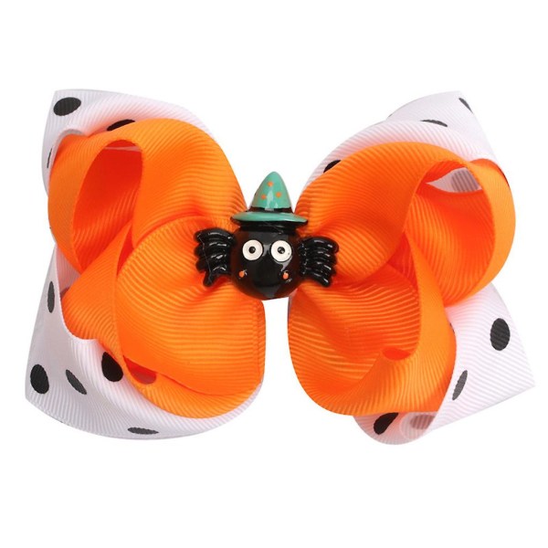 Children's baby girl Halloween hair bow novelty double-layer bow boutique crocodile hair clip pumpkin ghost hair clipLittle spider