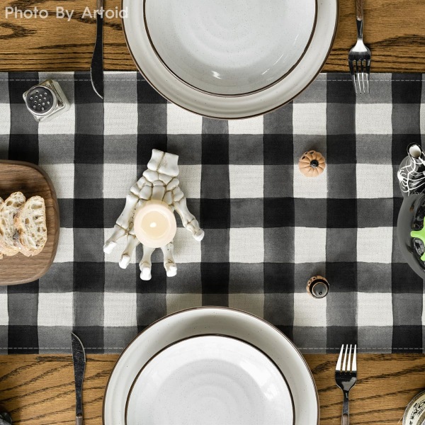 13x108 Tommer Buffalo Plaid Bat Pumpkin Ghost Truck Spooky Halloween Bordløber, Sæsonbestemt Køkken Spisebord Dekoration