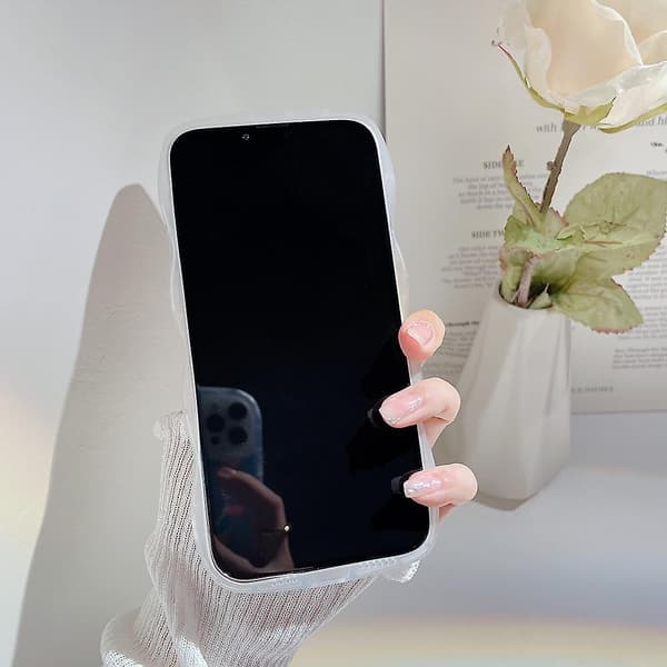 For iPhone 13 Pro Mobile Case Heart Shape Butterfly Pattern Transparent TPU Protective Cover with Pearl Chain