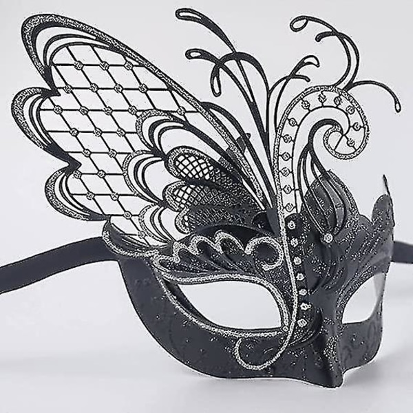 Butterfly tekojalokivimetalli venetsialainen naisten naamio naamiaisiin/mardi-juhliin/seksikkään pukupalloon/hääihin (1kpl, musta)