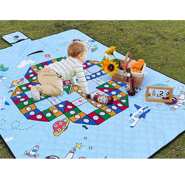 Flying Chess 2 in 1 Picnic Blanket 200 x 200 cm Waterproof Large Beach Blanket with Handle Machine Washable Camping Mat Suitable for