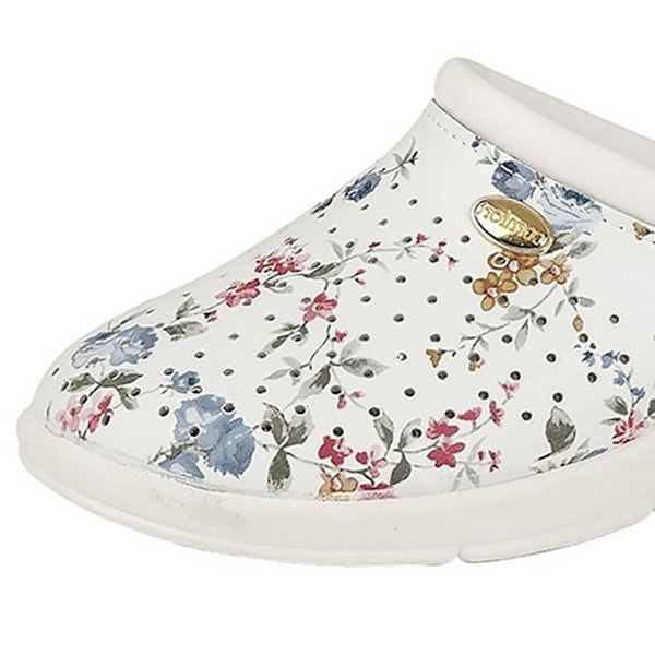 Dek Dam/Dam Blommig Belagd Läderträskor 6 UK Vit Vit White 6 UK