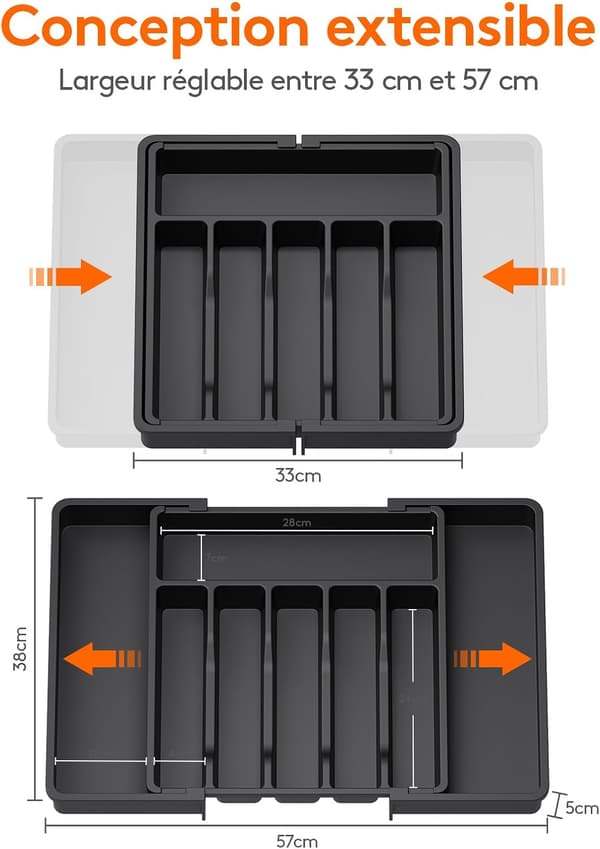 Cutlery Tray, Expandable Cutlery Tray for Drawer, Adjustable Drawer Organizer for Kitchen