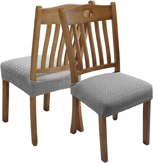 4 stk, (lysegrå) Vaskbart Jacquard Vaffel Stretch Stolovertrekk