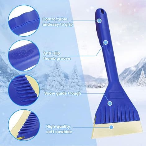 2-piece Car Windshield Ice Scraper, Soft Rubber Scraper with Handle for Scraping Water and Snow, 33x13cm