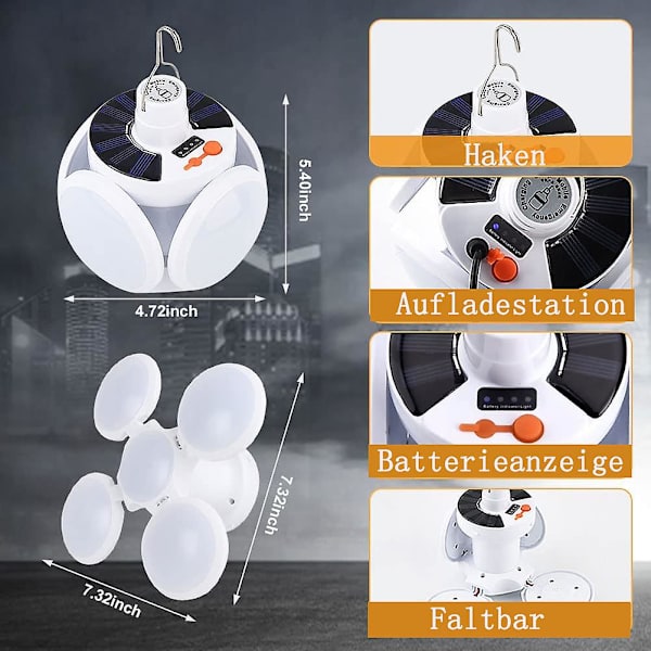 Aurinkoenergialla toimiva LED-leirintävalo USB-latausmahdollisuudella ja koukkulla, kannettava hätävalaistus hirmumyrskyn varalta leirintäalueelle, navetalle, pihalle, kotiin, sisätiloihin