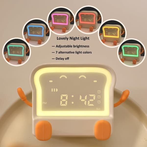 4-in-1 Kids Alarm Clock - With Timer, Colorful Night Light, Countdown & Alarm Clock