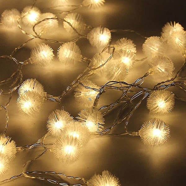 Led String Lights, 6m/19.7ft 40led Battery Operated Furry Snowball Dandelion Christmas Fairy String Lighting For Holiday, Wedding, Party Decoration,