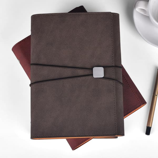 A5 PU-skinnnotatbok med stropp, 3-fold påfyllbar permjournal