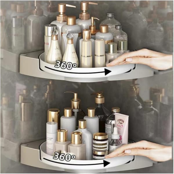 2-piece Corner Shower Caddy 360° Rotating, Drill-Free Adhesive Bathroom Organizer Storage Shelf