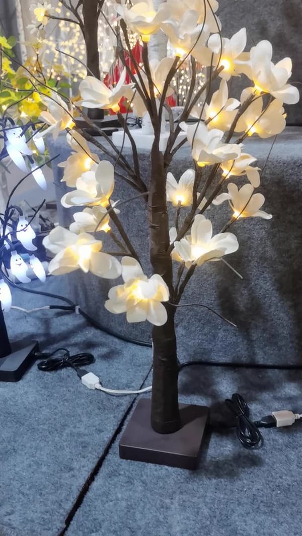 Kunstige Kapokblomster Lampepynt LED Batteridrevet Varmhvit