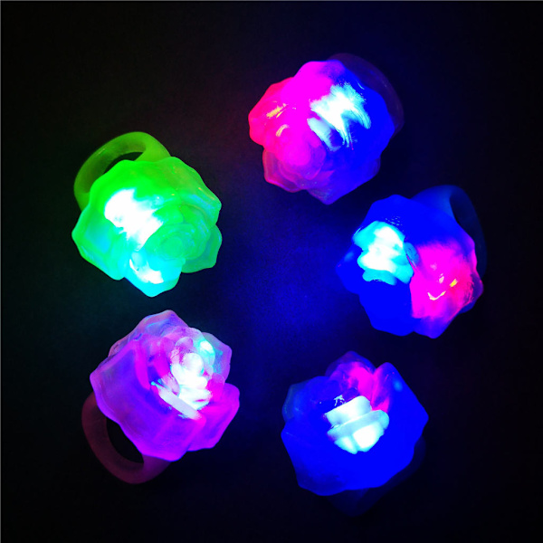 LED-ljusleksak, nyårsfesttillbehör med 10 LED-blinkande ringar, ros, slumpmässig färg