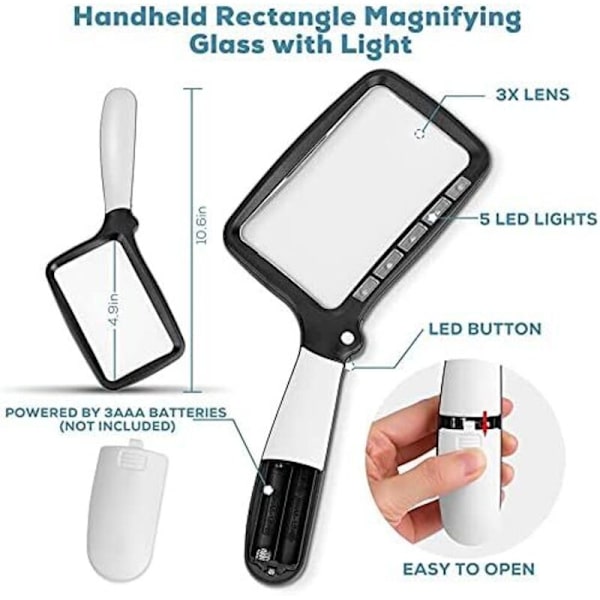 Foldable Magnifying Glass with Light, Large Handheld Foldable Reading Magnifier 3X Magnification with 5 Dimmable