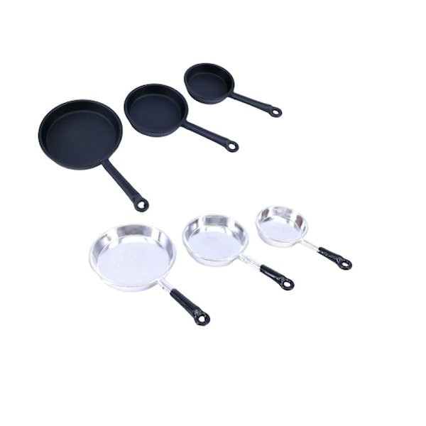 1 Sett/3 stk Simulerte Kjøkkenutstyr Mini Panner Lekevarer Kunstige Mikro Dekorer Layout Rekvisitter Legering Silver 5.5*3.1*0.6cm