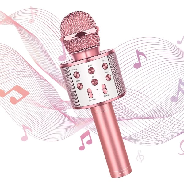 Karaokemikrofon – Mic-högtalare för sång – Elegant roségulddesign – Bärbar och lätt – Fantastisk present