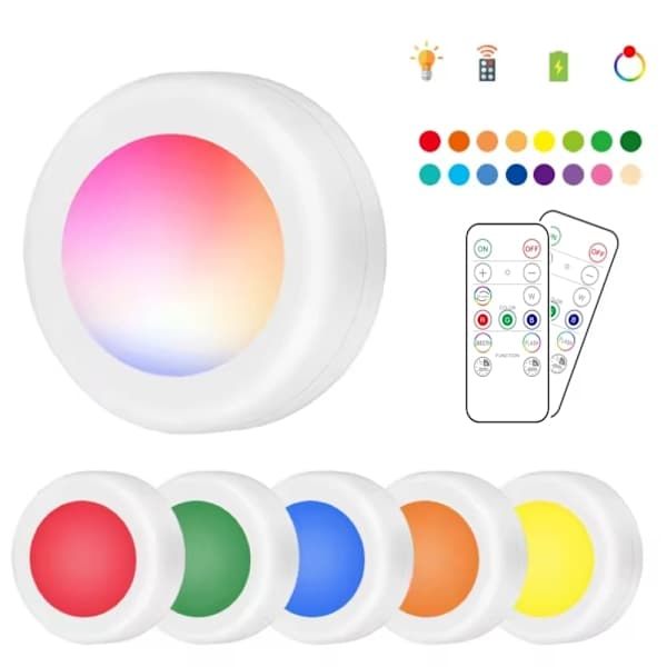 6 LED spotlights with 2 remote controls, RGB design - Multicolor