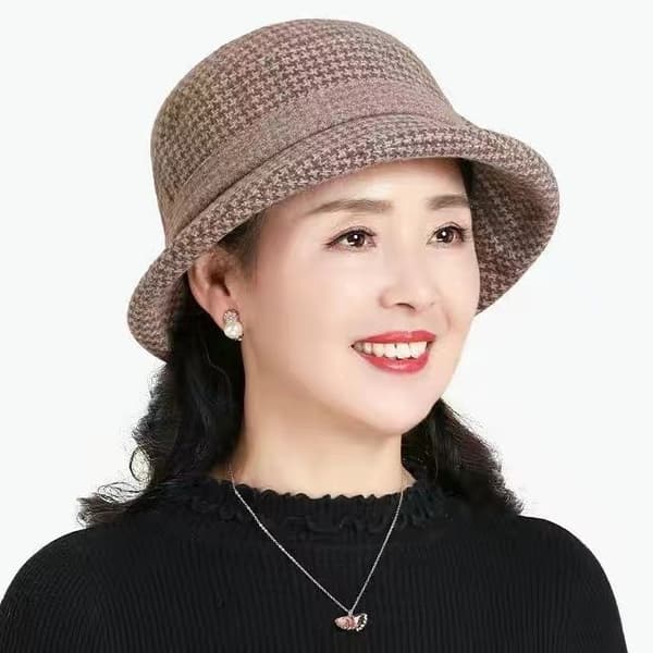 Dame Efterår og Vinter Tweed Bucket Hat Houndstooth Bowler Cloche Hat Egnet til Damer Kirke Fest Foldbar One Size Fits All
