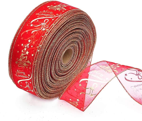 Glitter julebånd med ståltråd, julepynt, rød
