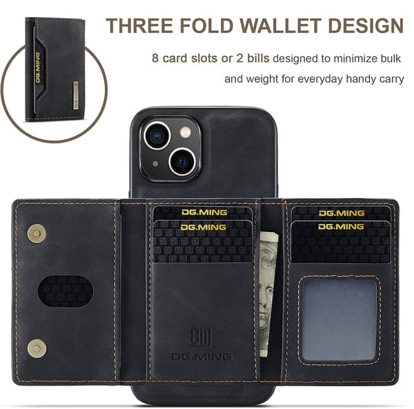Wallet Case for iPhone 16, iPhone 16 (6.1 inch) Case, iPhone 16 Leather Case with Detachable Card Holder, Black
