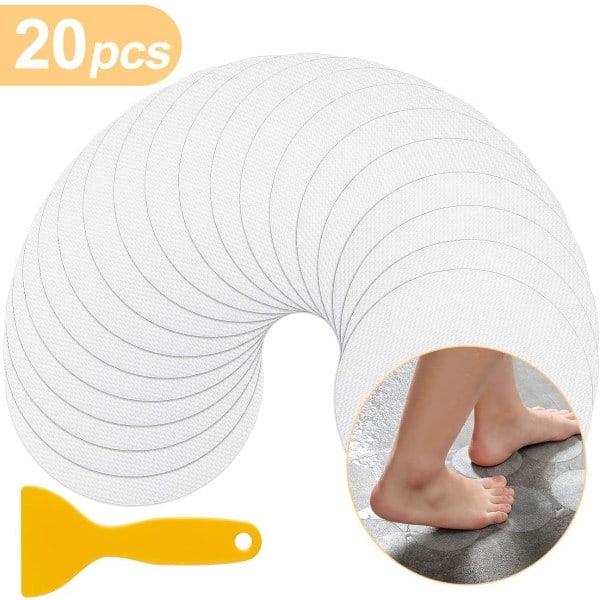 Anti-slip klistermærker, 20 styk anti-slip måtte, ca. 10 cm brusematte, gennemsigtig badekarindsats, selvklæbende, anti-slip sæt
