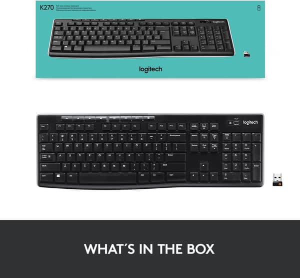 K270 Wireless Keyboard for Windows, Full Size, Numeric Keypad, 8 Multimedia Keys, 2-Year Battery Life, Compatible with PC, Laptop