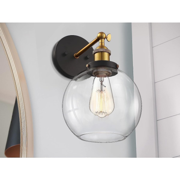1-ljus Globe vägglampa svart och guld antik mässing 8 rund gungarm av klart glas Modern vintage industriell badrumslampa sminklampa in