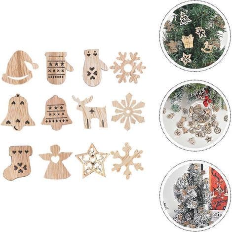 54 DIY Wooden Christmas Tree Decorations - 4x4x0.3cm - Brown