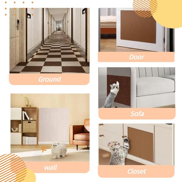 Cat Scratch Mat Self-Adhesive Furniture Protector for Sofas No Residue Brown Beige 3 Sheets 30x30 cm