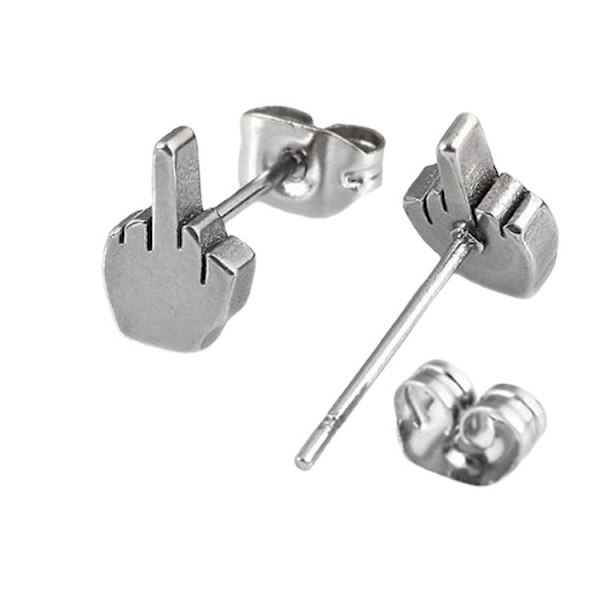 Kreative Mænd Kvinder Sjove Gothic Punk Retro Midt Finger Op Gave Rustfrit Stål Sorte Stud Øreringe (2 Par, Sort Farve)