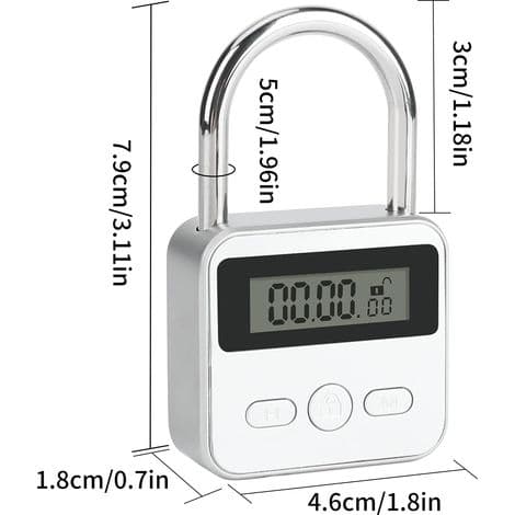 Smart tidslås, 99-timmars synkroniseringslås med LCD-skärm, USB-uppladdningsbart säkerhetshänglås, robust elektroniskt timerlås i metall (silver)