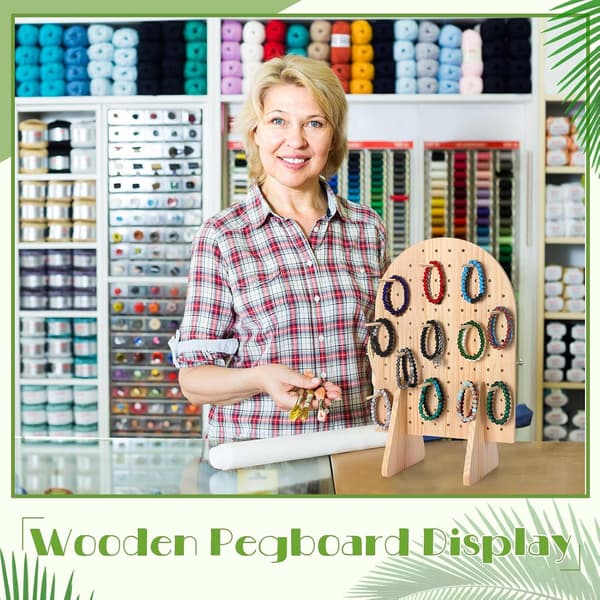 1 sæt nøglering displaystativ træ pegboard displaystativ med 25 stykker stifter oval armbåndsorganisator