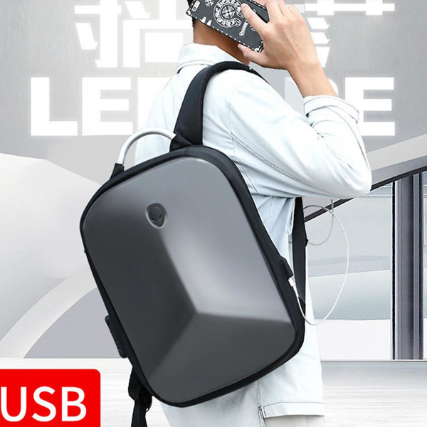 Vedenpitävä kulutusta kestävä PVC-miesten reppu USB latausportilla Luova salasanalukko kannettavan tietokoneen laukku Muoti koululaukku Sininen väri