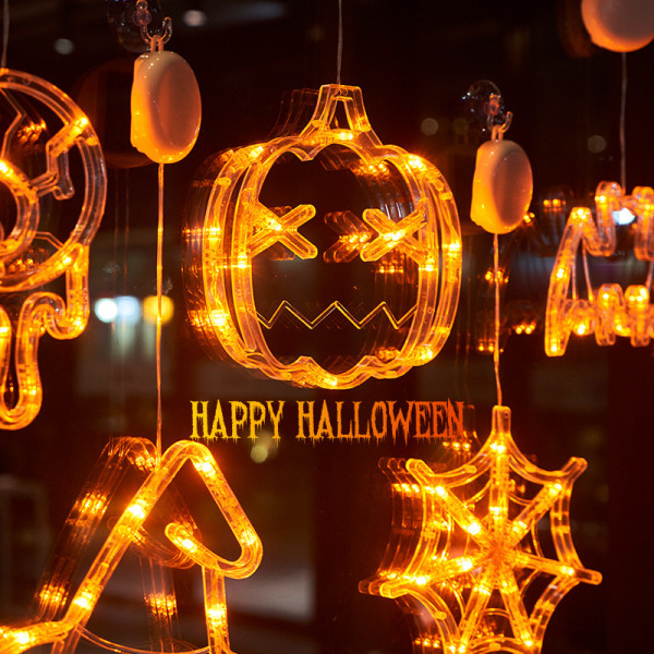Halloween Decorations 7 Pack Pumpkin, White Ghost, Bat Halloween-ikkunavalot imukupilla, Paristokäyttöiset Halloween-valot